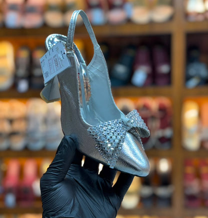 Noir Crystal Bow Slingback Heels