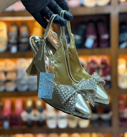 Noir Crystal Bow Slingback Heels
