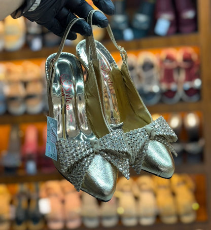Noir Crystal Bow Slingback Heels